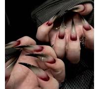 Cat Claw Press on Nails - Halloween Vampire Witch Stiletto Curve False Nail Gothic Cute Thick Acrylic Dragon Press on Nails Cat Eagle Claw Glossy Glue on Nail (Black Red Gradient Studded,S)