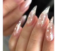 Cat Claw Press on Nails - Halloween Vampire Witch Stiletto Curve False Nail Gothic Cute Thick Acrylic Dragon Press on Nails Cat Eagle Claw Glossy Glue on Nail (Transparent Cat Eye White Polka Dot,M)