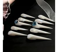 Cat Claw Press on Nails White with Blue Diamonds Long Stiletto Handmade Simplicity Style Reusable Thick Acrylic Press on Nails Cat Dragon Eagle Claw False Nail Glossy Glue on Nail (M)