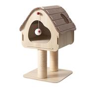 Cat Climbing Structures, Activity Indoor Cat Tree with Interactive Pom Pom Toy, All In One Cat Rest Play Station for Small Spaces
