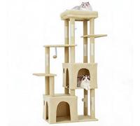 Cat Climbing Tree, 150cm Cat Tower for Indoor Cats Large Cats, Multi-Level Cat Climbing Tower, 7 Sisal Scratching Posts, 2 Spacious Cage, 2 Suspended Ball, 4 Top Perches, Beige