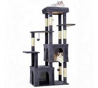 Cat Climbing Tree, 150cm Cat Tower for Indoor Cats Large Cats, Multi-Level Cat Climbing Tower, 7 Sisal Scratching Posts, 2 Spacious Cage, 2 Suspended Ball, 4 Top Perches, Dark Grey