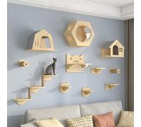 Cat Climbing Wall Mounted Cat Bed Wooden Includes House Bridge Tree Steps and Scratcher (color01)