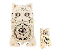Cat Clock Assembly Model Building Kit - Precision Puzzle, Toy | Handcrafted 3d Cat Shape Clock Kit for Book Nook, Creative Workshop, Relaxation Area, Shelf, Decorative Room Gift Display
