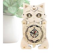 Cat Clock Model Kits - Wooden Cat Clock Assembly Model | Wood Material Wood Craft Hobbies Kit for Work Area, Study Room, Living Room | Puzzles for Adults Model kit | Cat Clock Kids Wooden Desk