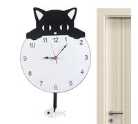 Cat Clock with Swing Tail | Cute Analog Clock - Wall Decoration Non-Ticking Home Accessory with Moving Tail for Toddler Boys Girls Teens Children Bedroom Living Room Kitchen
