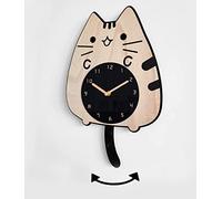 cat Clocks with Swinging Tail and Eyes Wooden Cartoon Clock Creative Silent Swinging Wall Clock with Cat Wagging Tail