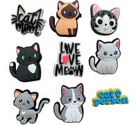 Cat Clog Charms - Cat Shoe Charm Meow Paw Kittycat Tabby White Black Cats Mum (Cat Mum - 9 Pack)