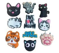 Cat Clog Charms - Cat Shoe Charm Meow Paw Kittycat Tabby White Black Cats Mum (Cat Person - 10 Pack)