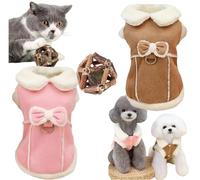 Cat Clothes,Additional teething balls Dog Fleece For Small Dog Warm Fleece Coat Soft Vest With Bow Ring Cute Winter Clothes With Fuzzy For Winter Supplies (Khaki, XL)