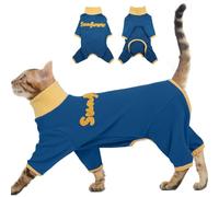 Cat Clothes for Shedding - Blue-M, Soft Long Sleeves Onesie to Stop Licking & Biting for Skin Disease,Hair Sticky Pajamas to Reduce Pet Fur on Sofa,Bed & Carpet