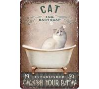 Cat Co Bath Soap Wash Your Paw Vintage Metal Aluminum Signs Bathroom Gift Funny Wall Decor for Kitchen Bar Pub Garage Home Cafes Retro Art Plaque Sign 8x12 Inch