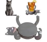 Cat Coasters That Hold the Cup, Gray Cute Cat Coasters for Coffee Table Decor, Funny Gifts for Lovers, 13 cm Long, 7 cm Diameter, 5 cm Paw Stand