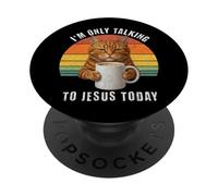 Cat Coffee Jesus Talking Christian Retro Sunset Funny PopSockets Adhesive PopGrip