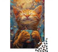 Cat Coffee- Jigsaw Puzzle 1000 Piece Recycled Paper for Adults Cozy VibesPuzzle Educational Game Decompression Home Activity Great Gift Idea 38x26cm/1000pcs