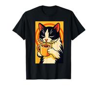 Cat Coffee Lover, Cute Black and White Kitty Drinking Coffe T-Shirt