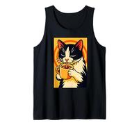 Cat Coffee Lover, Cute Black and White Kitty Drinking Coffe Tank Top