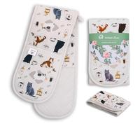 Cat - Coffee Oven Gloves | Thick Potholders Heat Resistant | Quilted Cotton & Silicone Non-Slip Design Pot Holders for Baking Cooking BBQ | Machine Washable Thick Gloves Oven Mitts Kitchen Accessories
