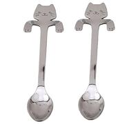 Cat Coffee Spoon 2Pcs Stainless Steel Dessert Spoon Hanging Cup Teaspoon Stirring Spoon Kitchen Bistro Cafe Spoon for Milk Coffee Dessert Tea Drink Hanging Cup Spoon Stainless Steel Cat Coffee