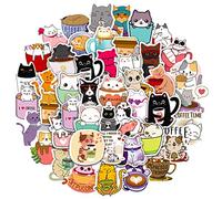 Cat Coffee Stickers for Laptop (50 PCS),Gift for Children Teens Adults Girl Boys,Waterproof Stickers for Water Bottle,Cats Vinyl Stickers for Scrapbook,Skateboard,Bike,Phone,Dairy