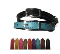 Cat Collar 2 pack set Real Leather Elasicated Safety Elastic bell, Pair Choose colours (Black and Blue)