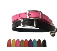 Cat Collar 2 pack set Real Leather Elasicated Safety Elastic bell, Pair Choose colours (Black and Pink)