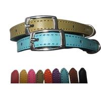 Cat Collar 2 pack set Real Leather Elasicated Safety Elastic bell, Pair Choose colours (Blue and Green)