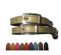 Cat Collar 2 pack set Real Leather Elasicated Safety Elastic bell, Pair Choose colours (Green and Green)