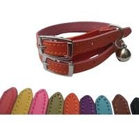 Cat Collar 2 pack set Real Leather Elasicated Safety Elastic bell, Pair Choose colours (Orange and Orange)