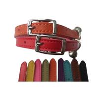 Cat Collar 2 pack set Real Leather Elasicated Safety Elastic bell, Pair Choose colours (Orange and Red)