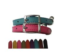 Cat Collar 2 pack set Real Leather Elasicated Safety Elastic bell, Pair Choose colours (Pink and Blue)