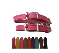 Cat Collar 2 pack set Real Leather Elasicated Safety Elastic bell, Pair Choose colours (Pink and Pink)