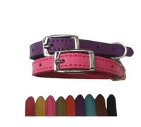 Cat Collar 2 pack set Real Leather Elasicated Safety Elastic bell, Pair Choose colours (Pink and Purple)