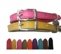 Cat Collar 2 pack set Real Leather Elasicated Safety Elastic bell, Pair Choose colours (Pink and Yellow)