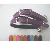 Cat Collar 2 pack set Real Leather Elasicated Safety Elastic bell, Pair Choose colours (Purple and purple)