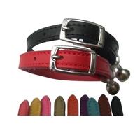 Cat Collar 2 pack set Real Leather Elasicated Safety Elastic bell, Pair Choose colours (Red and Black)
