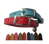 Cat Collar 2 pack set Real Leather Elasicated Safety Elastic bell, Pair Choose colours (Red and Blue)