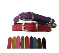 Cat Collar 2 pack set Real Leather Elasicated Safety Elastic bell, Pair Choose colours (Red and Purple)