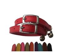 Cat Collar 2 pack set Real Leather Elasicated Safety Elastic bell, Pair Choose colours (Red and Red)