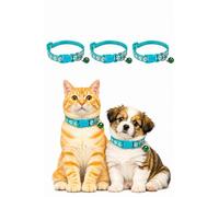 Cat Collar 3 Pack with Bell, Adjustable Nylon, Paw Print Design, Multiple Colours, for Cats and Small Dogs (Teal)