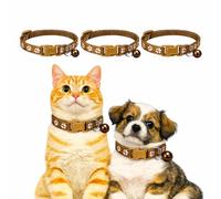 Cat Collar 3 Pack with Bell, Adjustable Nylon, Paw Print Design, Multiple Colours, for Cats and Small Dogs (Khaki)