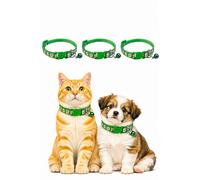 Cat Collar 3 Pack with Bell, Adjustable Nylon, Paw Print Design, Multiple Colours, for Cats and Small Dogs (Light Green)