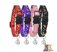 Cat Collar, 4PCs Cat Collars Quick Release with Bell Reflective Cat Collar Kitten Collars, Moons Stars Cute Adjustable from 19 to 32cm for Pet Dog Kittens Puppy
