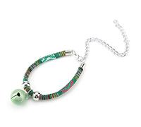 Cat Collar Adjustable Soft Nylon Cat Bell Collar with Extension Chain for Small Pets National Style Pets Necklace Accessory Kitten Supply Blue Green Purple (Green)