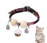 Cat Collar - Bell Collar with Cedar Wood Beads for Cat Puppies - Adjustable Soft Collar All-Day Medium Large Breeds Walking Training