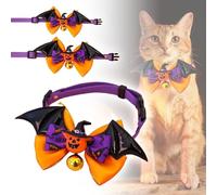 Cat Collar Bow Tie,Cat Halloween Bow Tie Halloween Pet Supplies Adjustable Collar for Cats and Dogs Cute Bat Costume Accessory for Holiday Pumpkin Ghost Pattern Cute for Kitten Puppy (S)