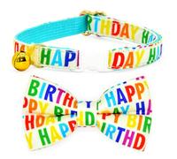 Cat Collar Bow Tie, Happy Birthday! Breakaway Safety, Wedding/Birthday Accessories Bowtie for Kitten, (8"-13")