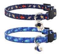 Cat Collar Breakaway, 2 Pack Cotton Kitten Collars with Bells and Removable Charms, Cute Astronaut Shaped for Indoor Boy, Girl and Adult Cats