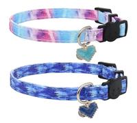 Cat Collar Breakaway, 2 Pack Cotton Kitten Collars with Bells and Removable Charms, Cute Heart Shaped for Indoor Boy, Girl and Adult Cats