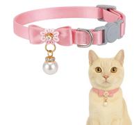 Cat Collar Breakaway, Adjustable Cute Cotton Kitten Collar with Pearl Pendant Fashion Comfortable Cats Collars with Safety Buckle for Girl Cat(Pink)